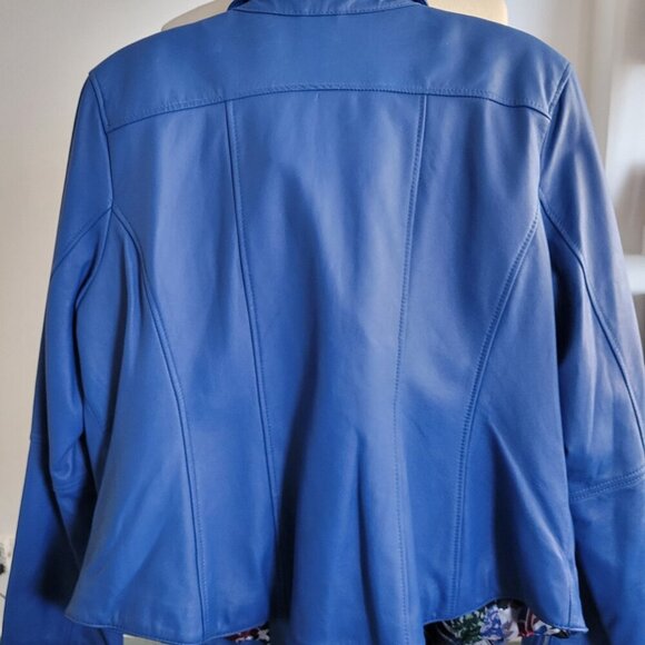 Women's "Twiggy London" 100% Genuine Leather Medium Blue Moto Jacket (Size: 1X) - Picture 11 of 14